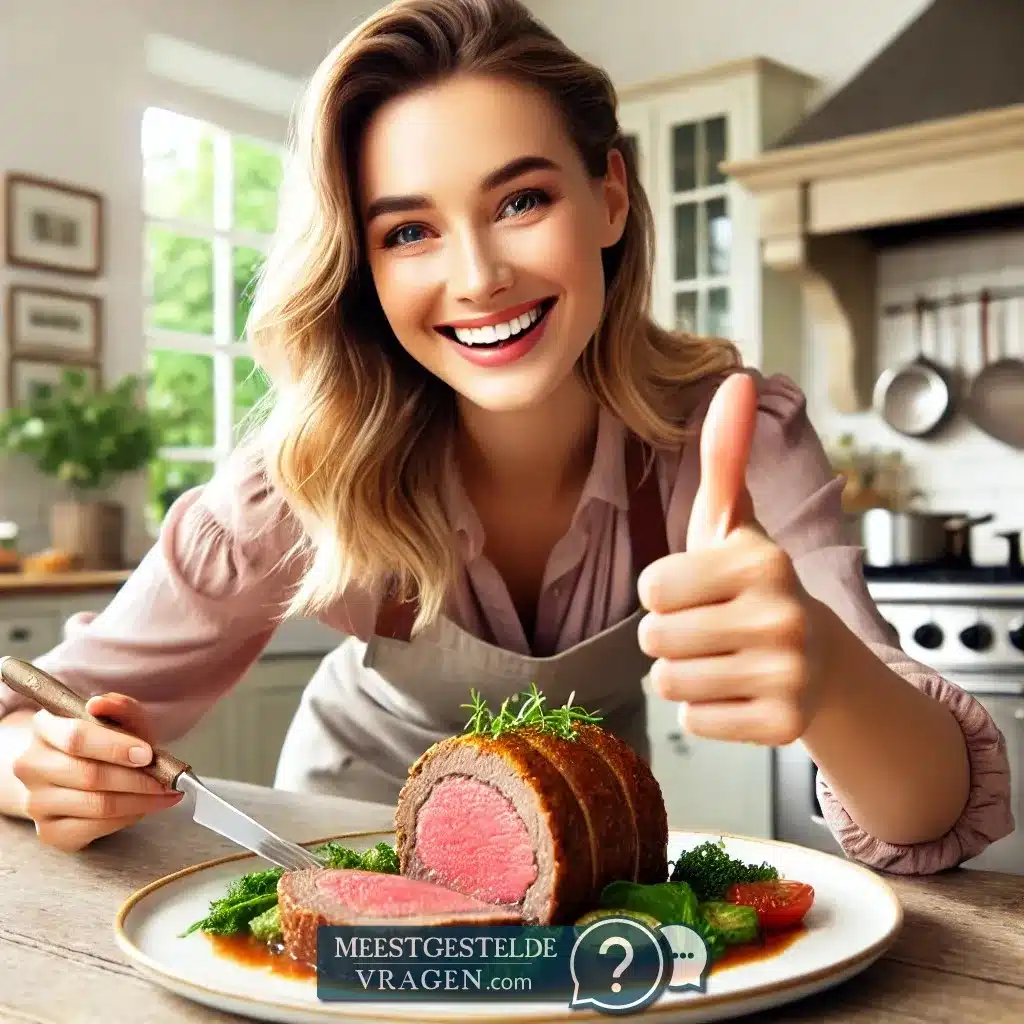 trots achter haar perfect bereide Beef Wellington